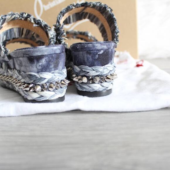 Christian Louboutin Tie-Dye Rafia Straw Flatform Slide Sandals - Picture 11 of 14